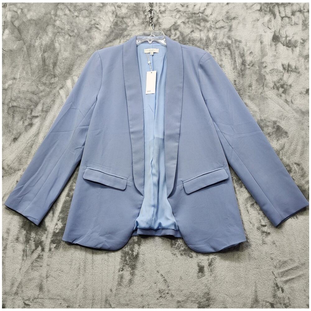 NEW Ovi Blazer Womens L Blue‎ Open Front Shawl Collar Lined Lightweight Preppy